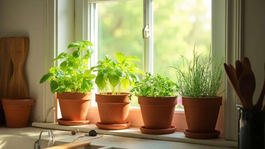 windowsill grown aromatic culinary herbs