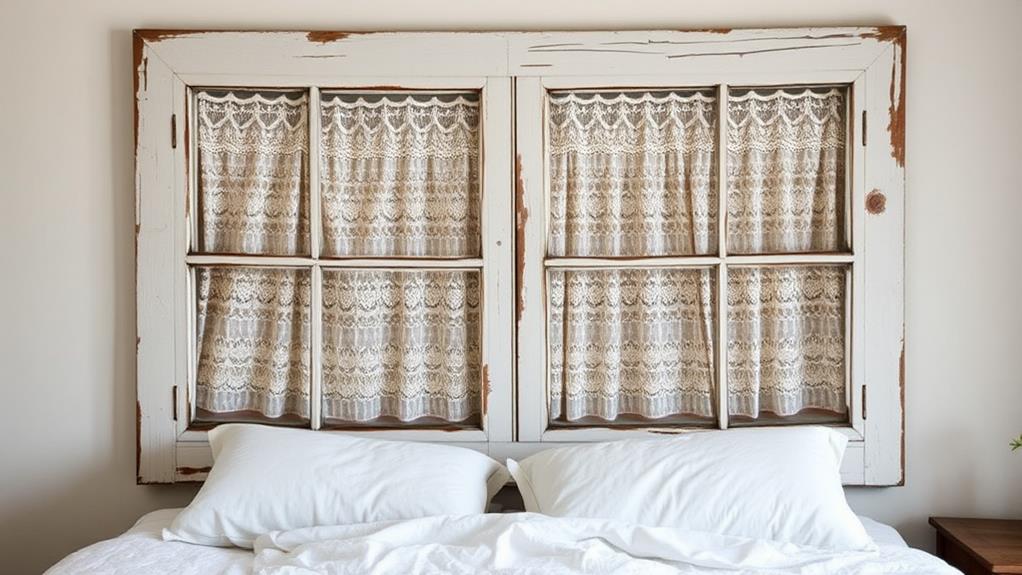 repurposed window frame headboard decor